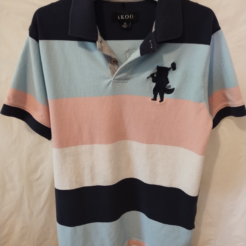 AUTHENTIC AKOO MEN'S BLENDED FABRIC COLORBLOCK RACER FASHION POLO SHIRT SIZE M